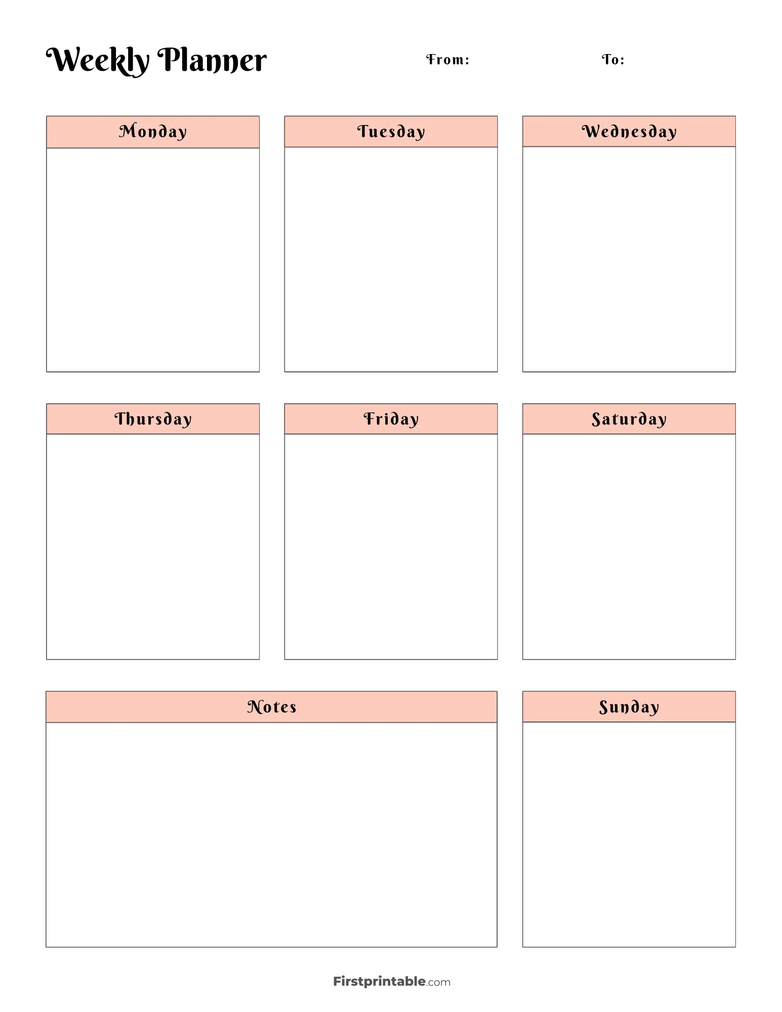 Printable Blank Week Calendar