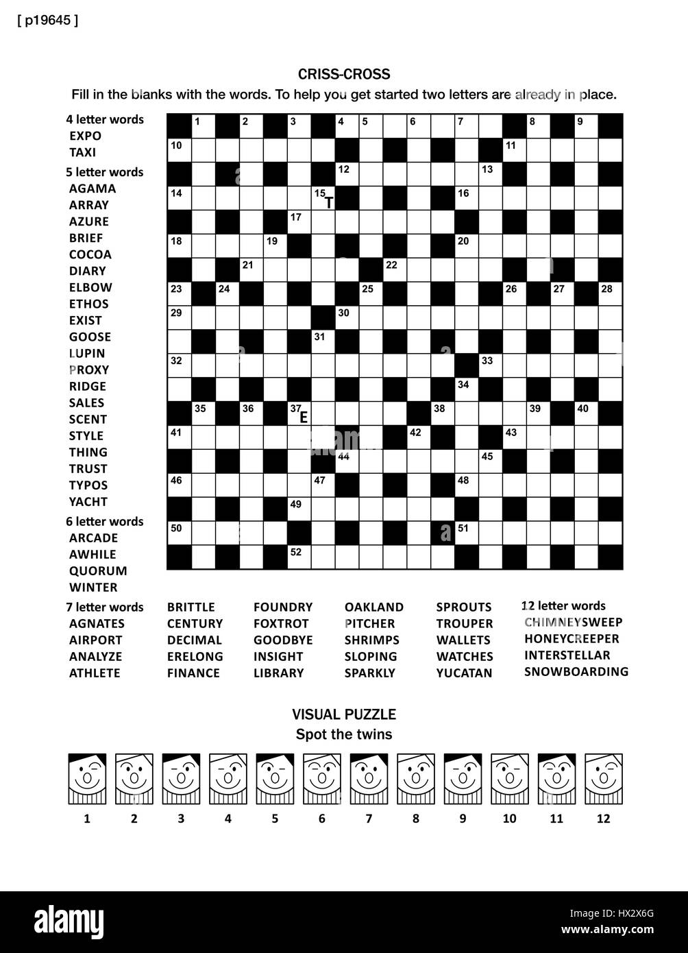 Puzzle Page With Criss cross Word Game And Whimsical Faces Visual 