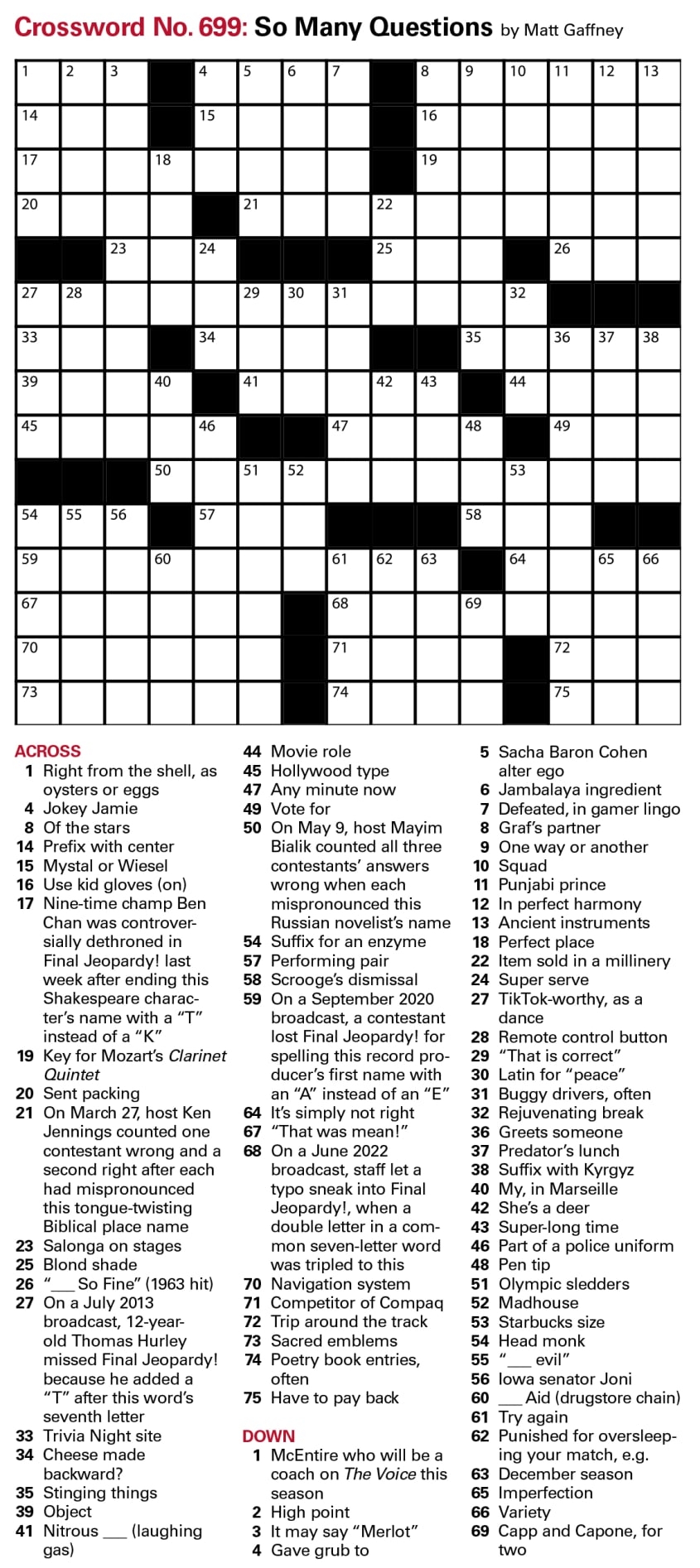 Puzzles Printable Crossword Issue June 9 2023