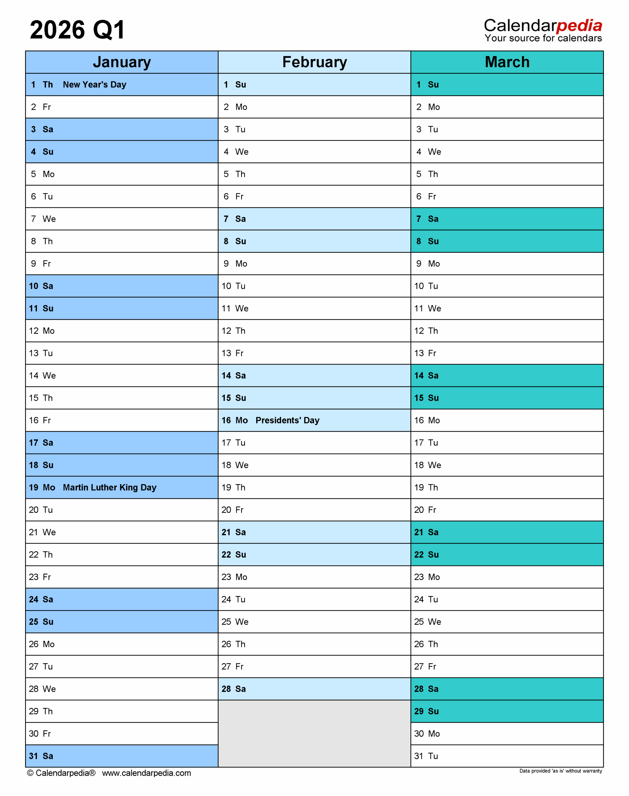 Quarterly Calendars 2026 Free Printable PDF Templates