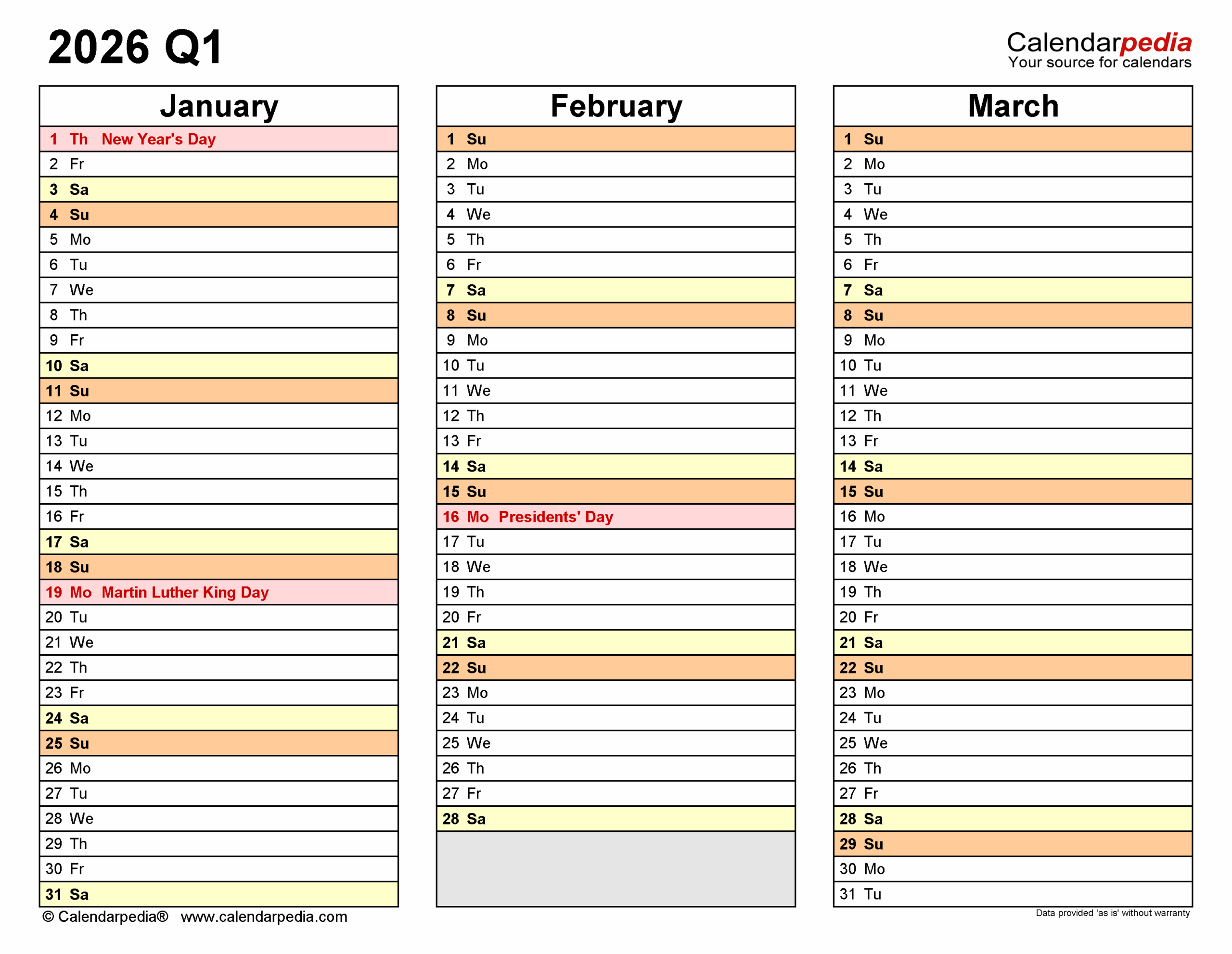 Quarterly Calendars 2026 Free Printable PDF Templates