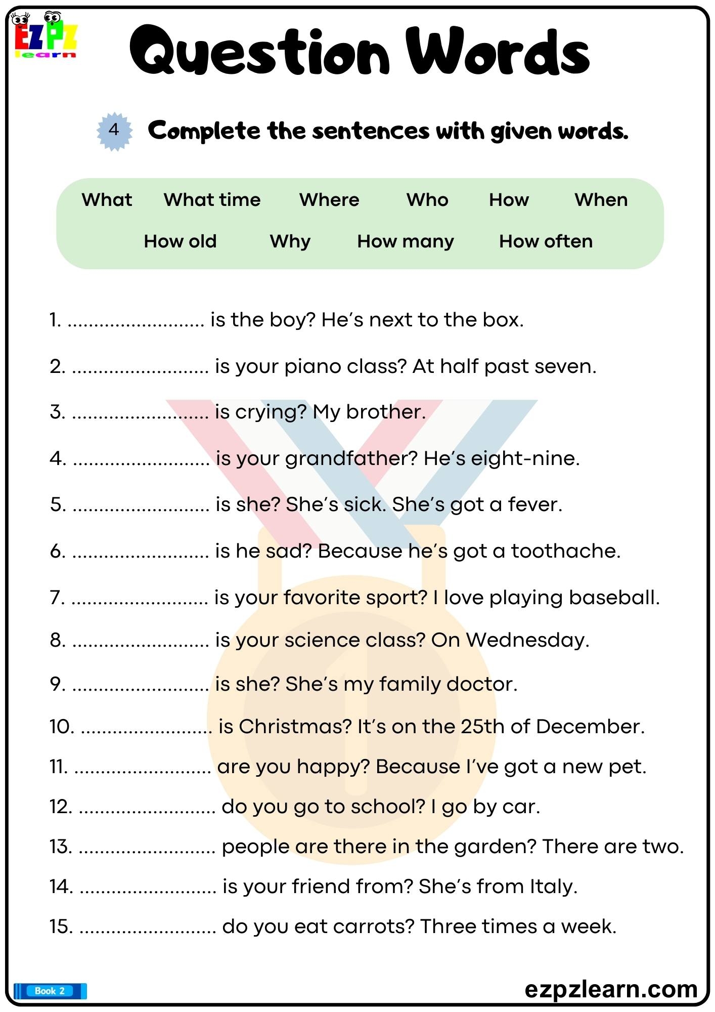 Question Words Who What When Where Ezpzlearn