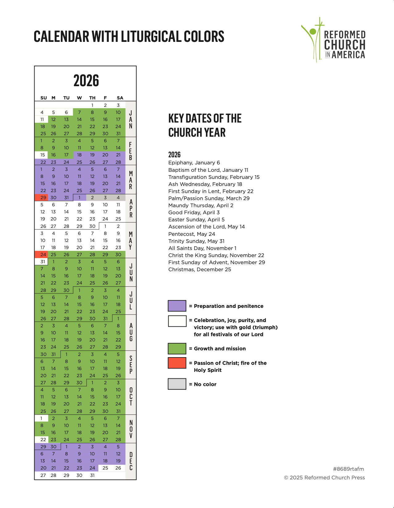 Catholic Liturgical Calendar 2026 Printable