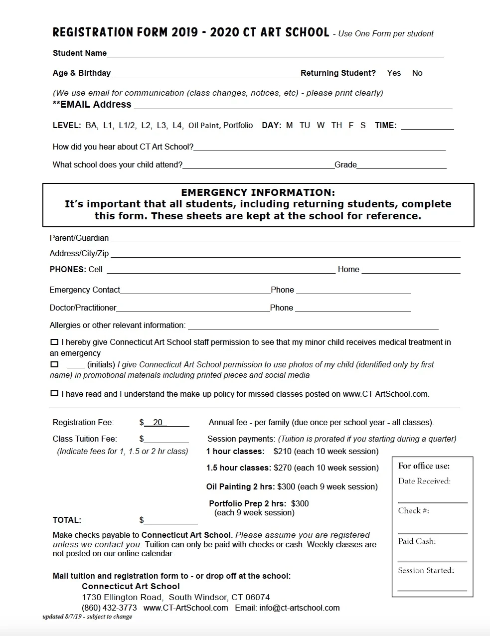 Registration Form 2019 Connecticut Art School