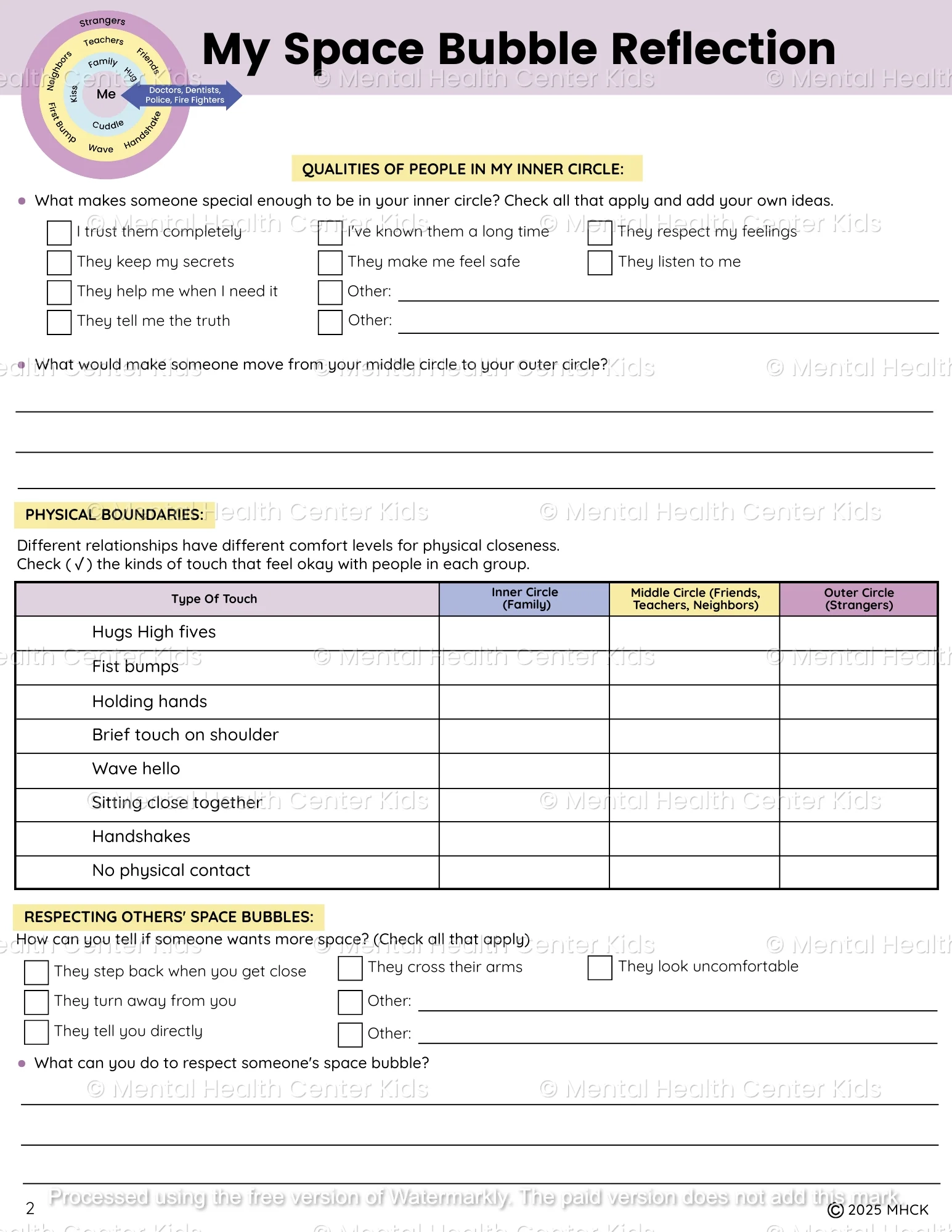 Respecting Personal Space Worksheets 3 Pages 
