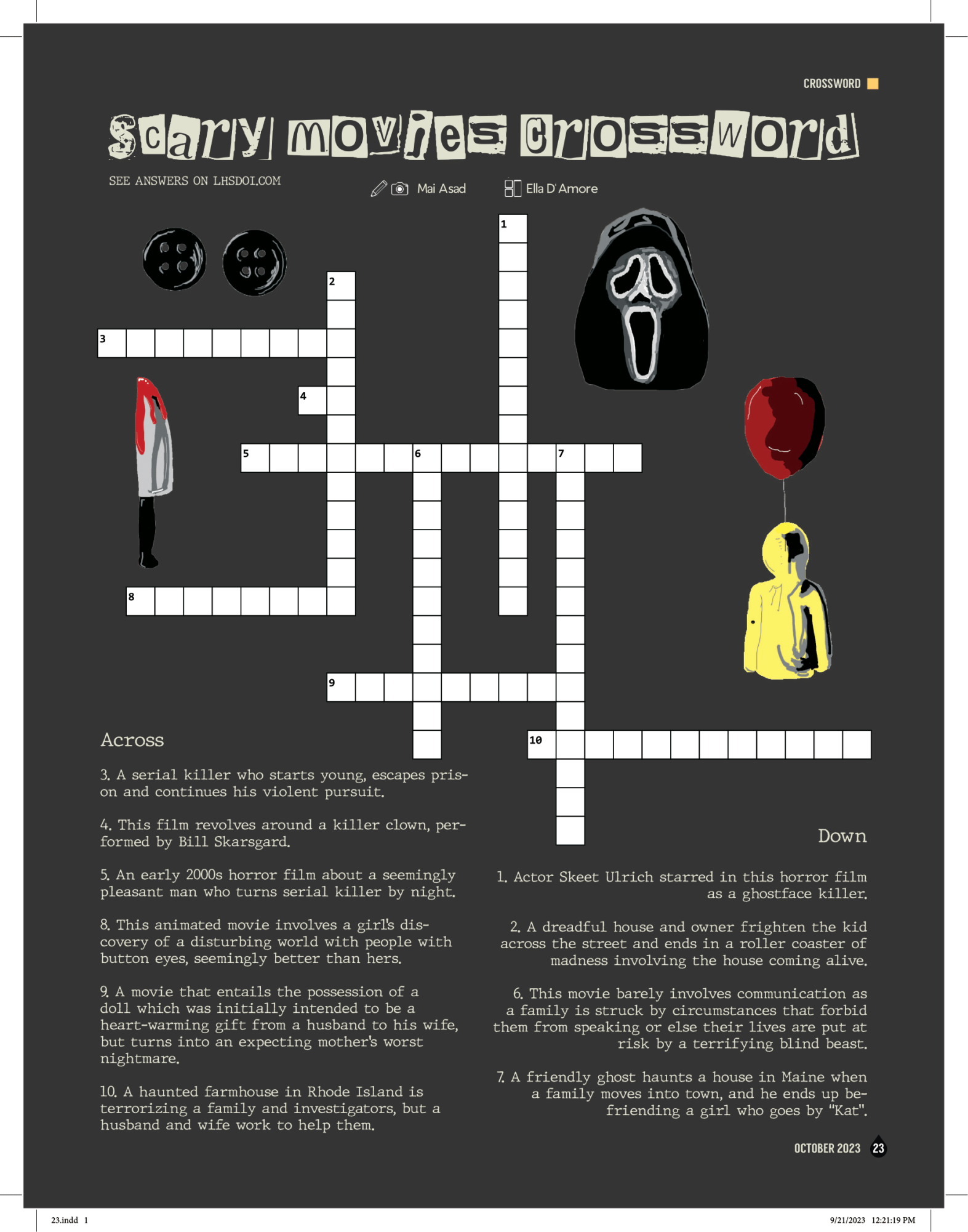 Horror Crossword Puzzle Printable