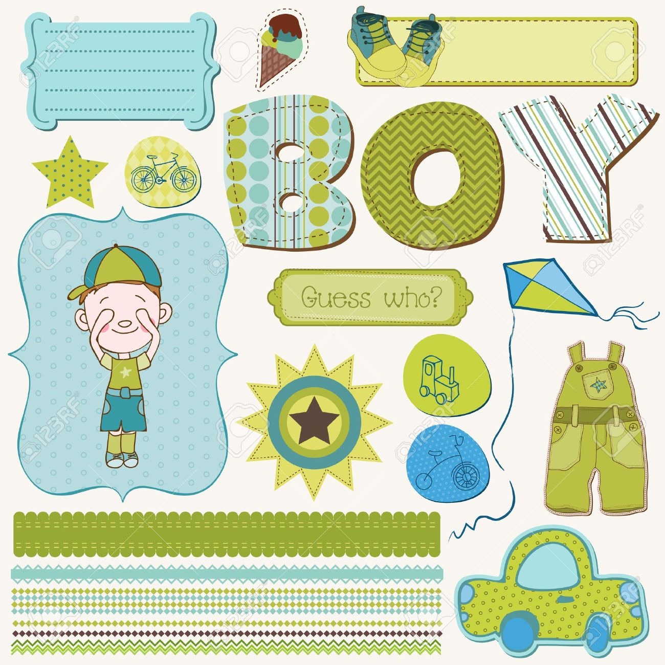 Scrapbook Boy Set Design Elements Royalty Free SVG Cliparts 