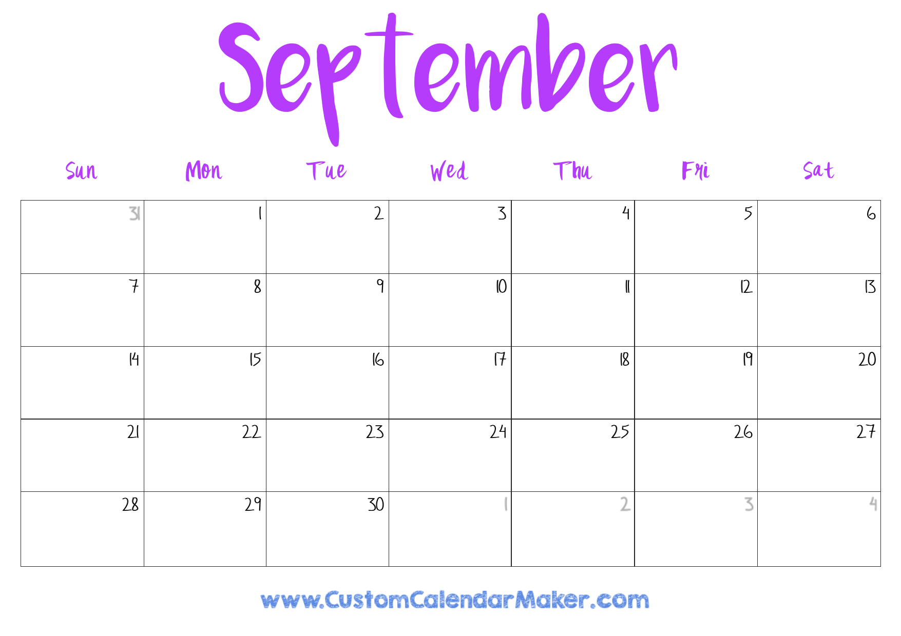 Printable Blank September Calendar