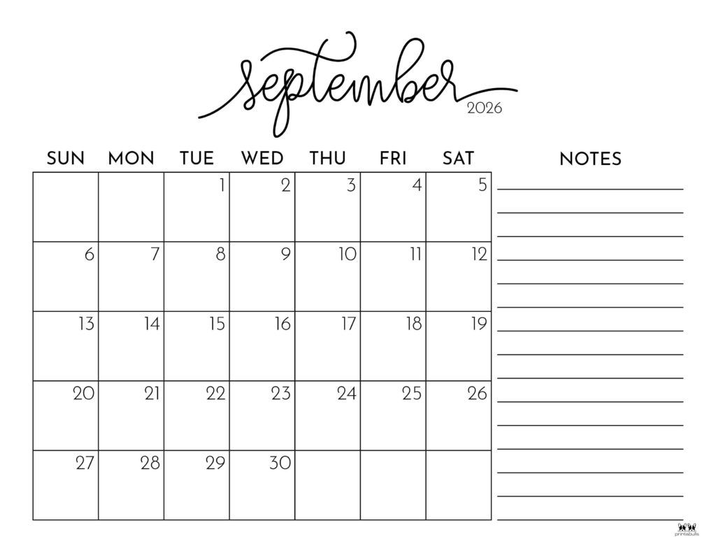 Printable Calendar 2026 Sept Blank