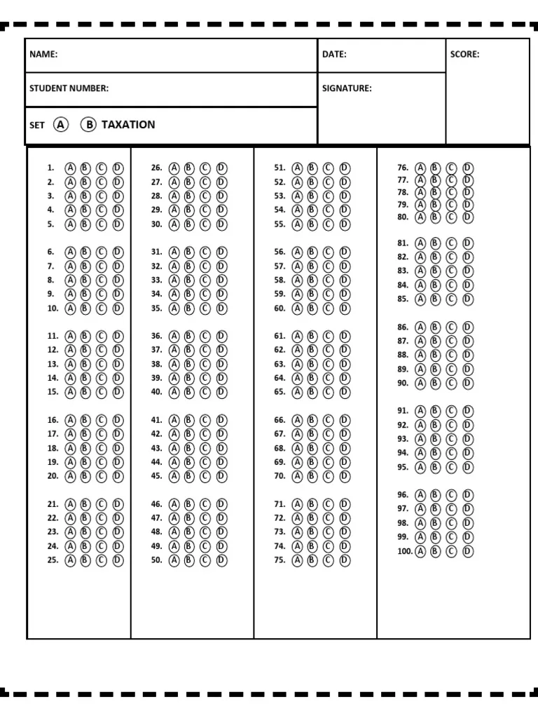Shading Answers Sheet 100 PDF Tests Standardized Tests