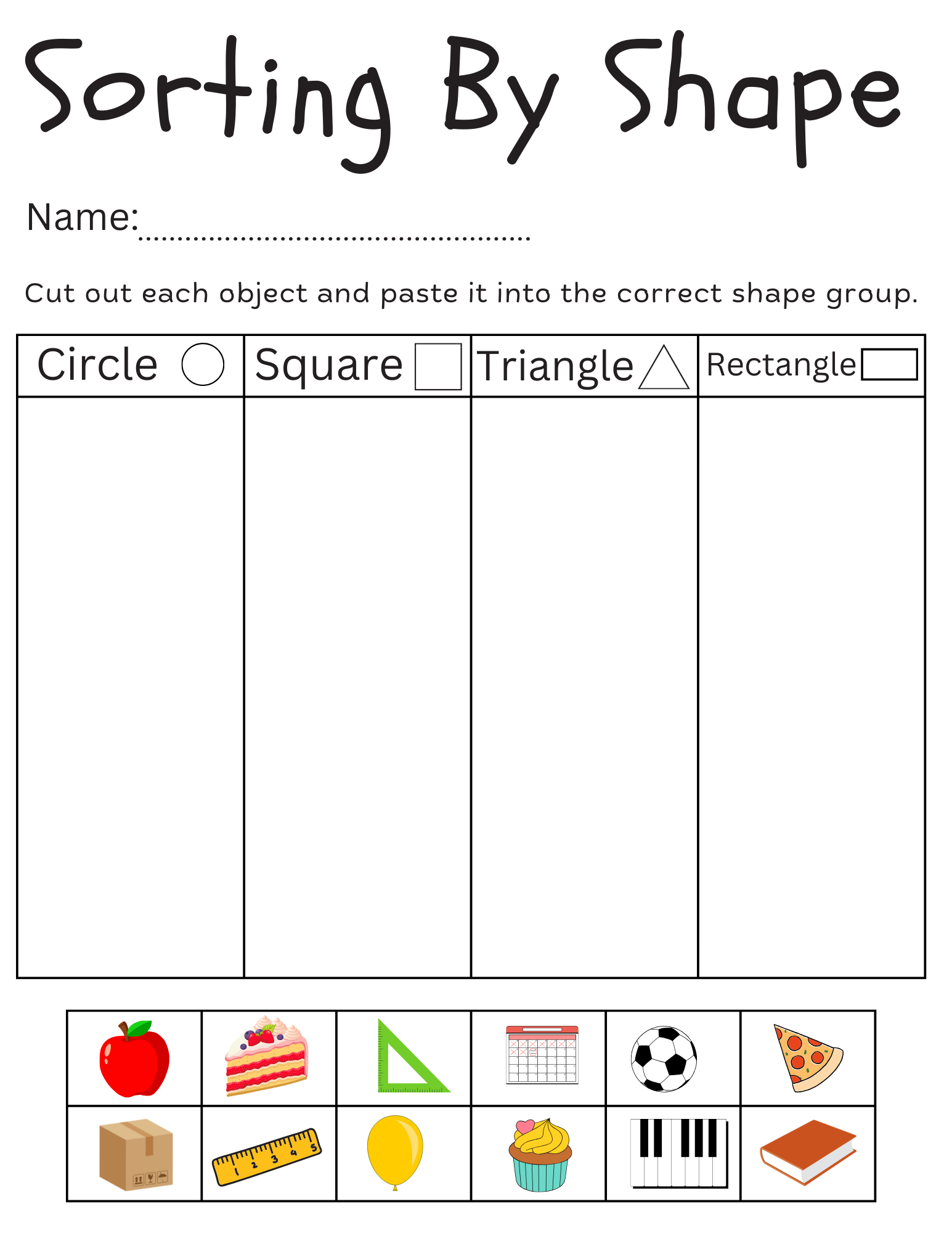 Sorting Objects By Shape Worksheets For Kindergarten Made By 