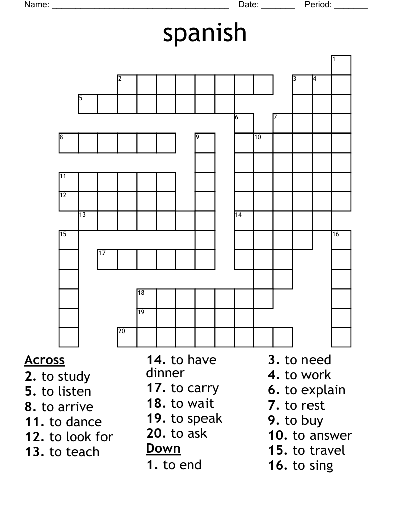 Free Printable Spanish Crosswords