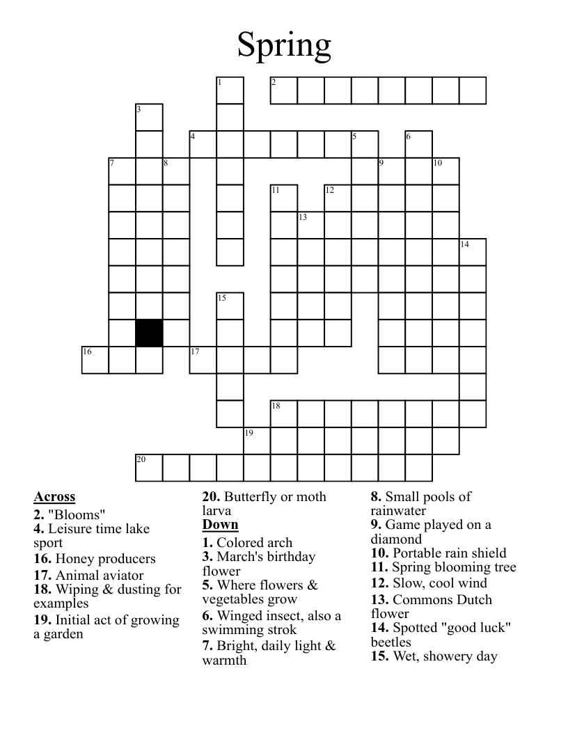 Printable Spring Crossword Puzzles