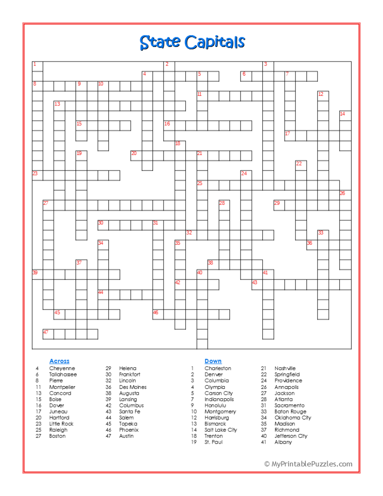 Printable Crossword Puzzles Usa
