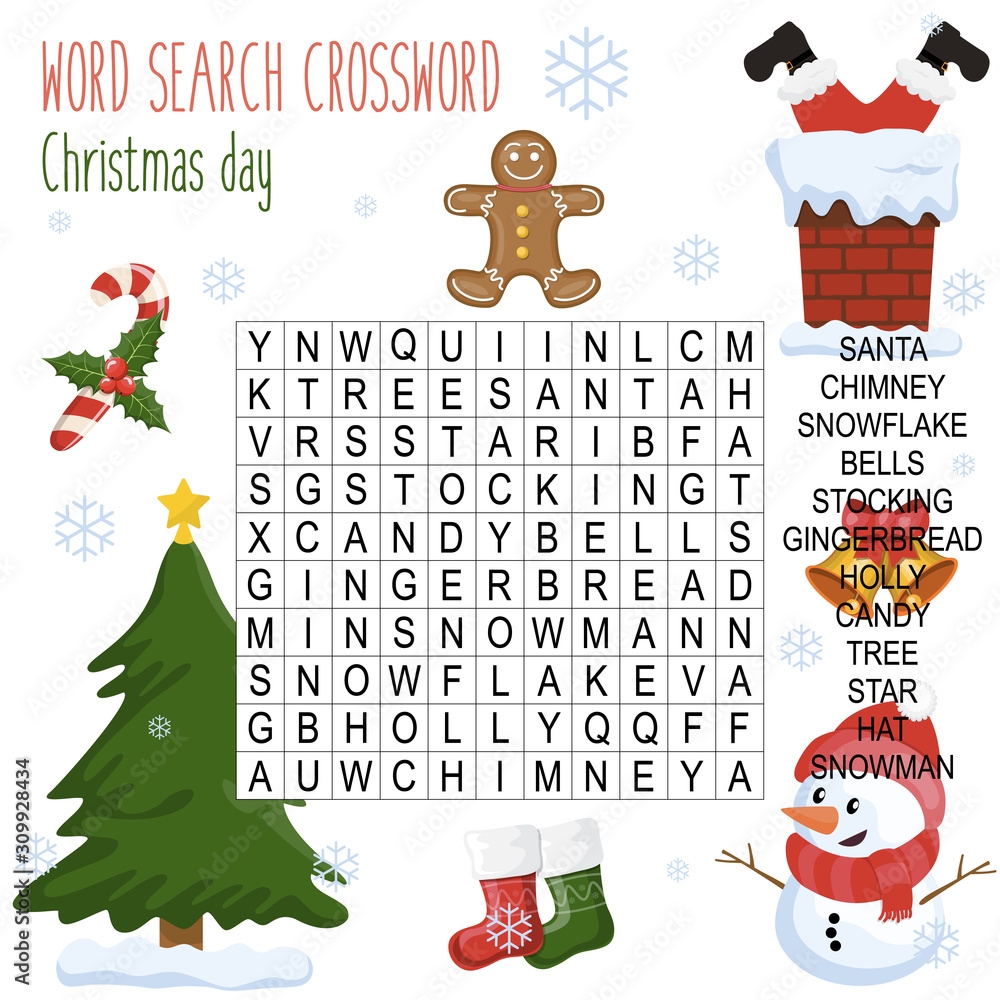 Stock Vektorgrafik Easy Word Search Crossword Puzzle Christmas 
