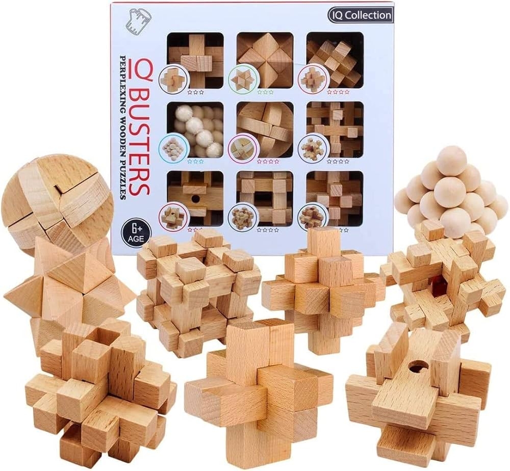 SYOSI Brain Teaser Puzzle For Adults Kids Wooden Brain Games 3D 