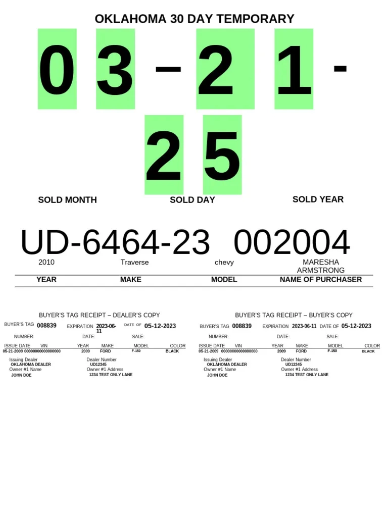 Temp Tag FILLED OUT 1 MARESHA PDF Ford Motor Company Ford 