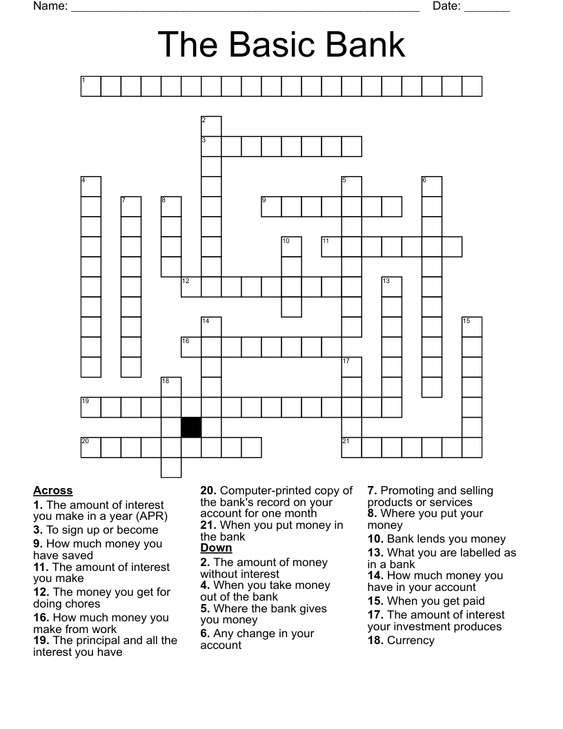 The Basic Bank Crossword WordMint