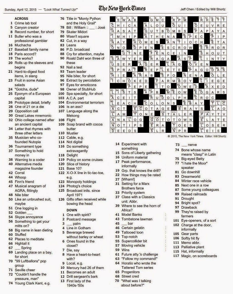 Printable Ny Times Sunday Crossword Puzzle