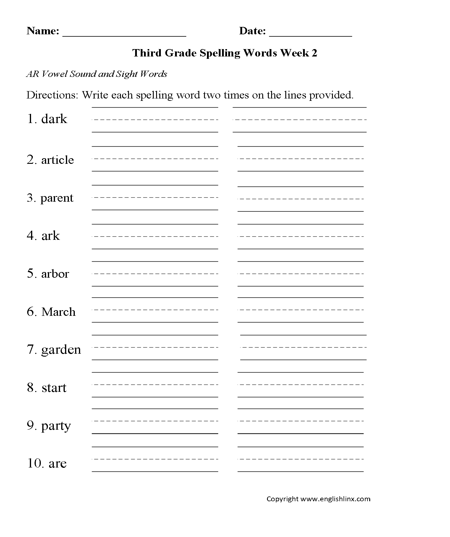 Free Printable School Worksheets 3rd Grade