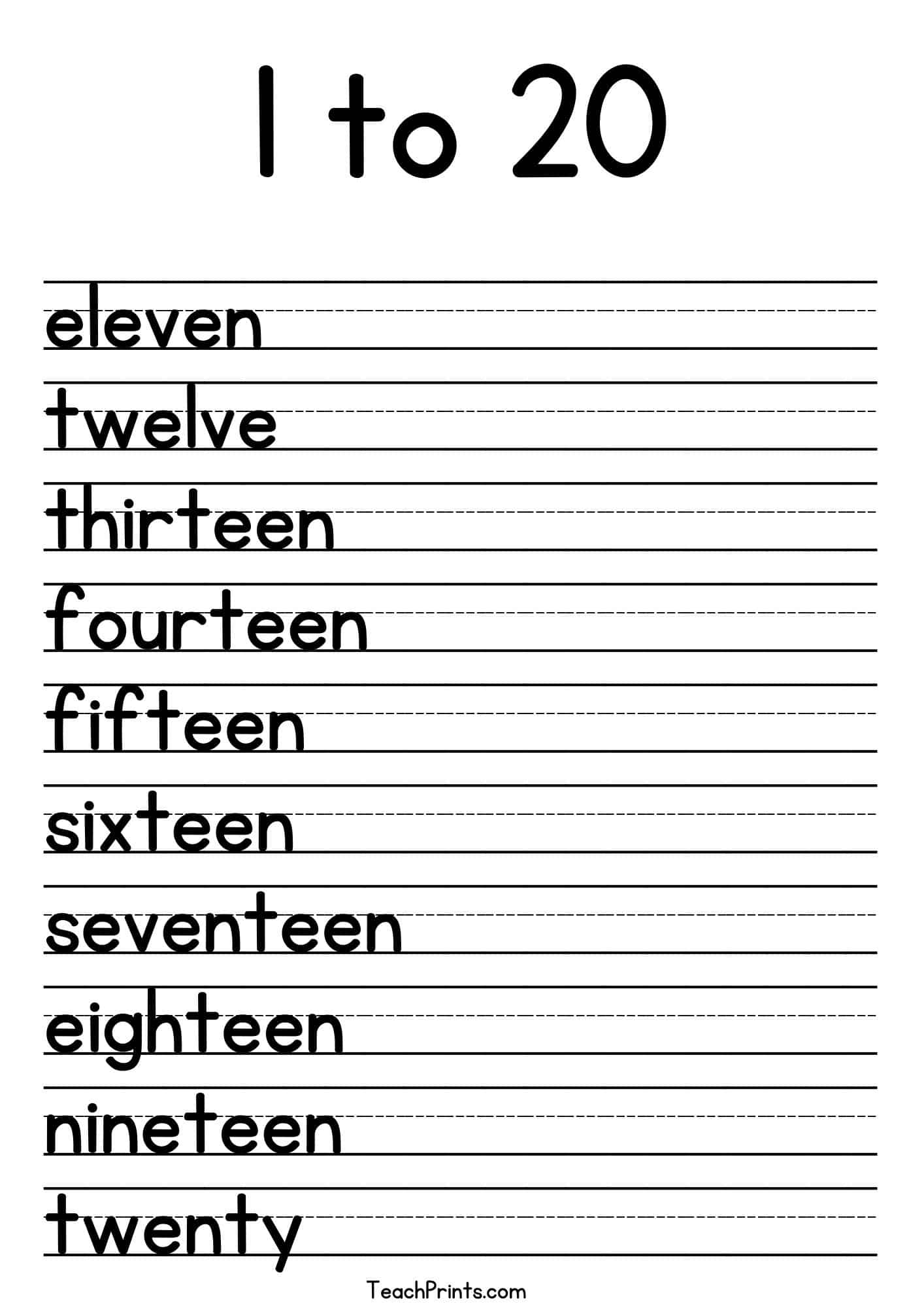 Tracing Numbers 1 20 Worksheets Free Printable Pdfs Teach Prints