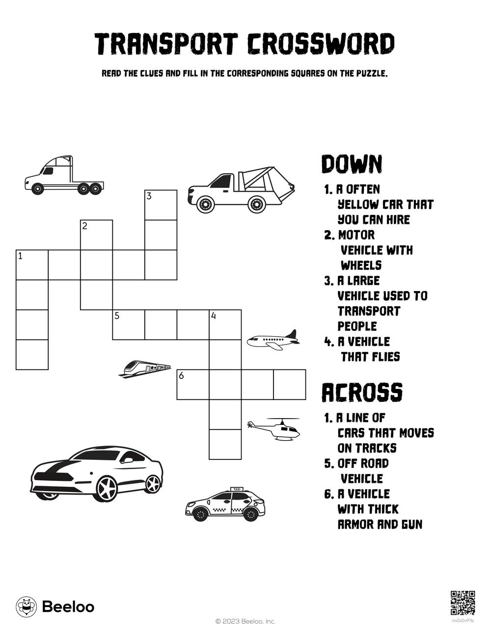 Transport Crossword Beeloo Printable Crafts And Activities For Kids
