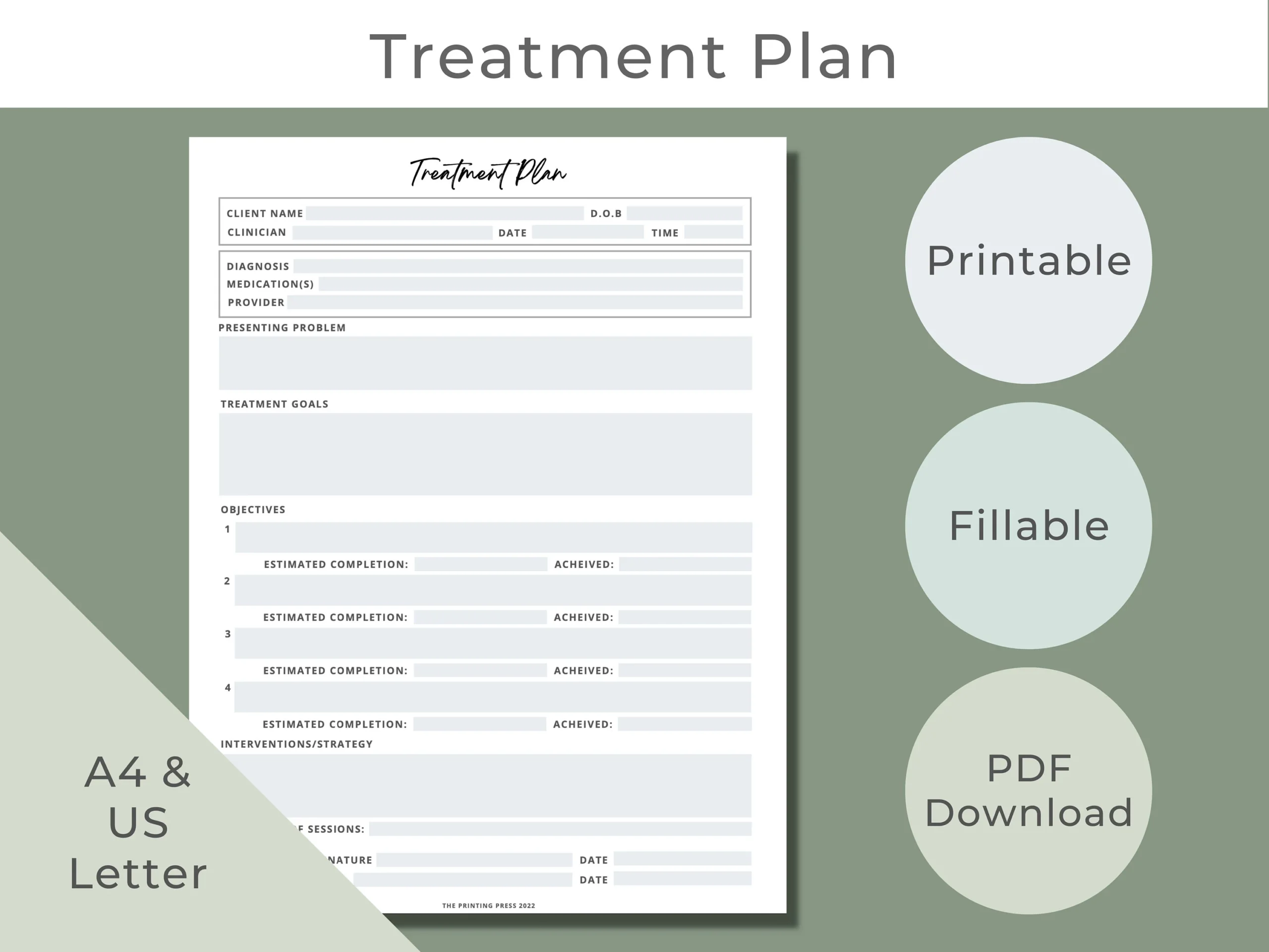 Treatment Plan Template Treatment Plan Counseling Therapy Tools Printable amp Fillable Therapy Notes Example Template Counseling Template