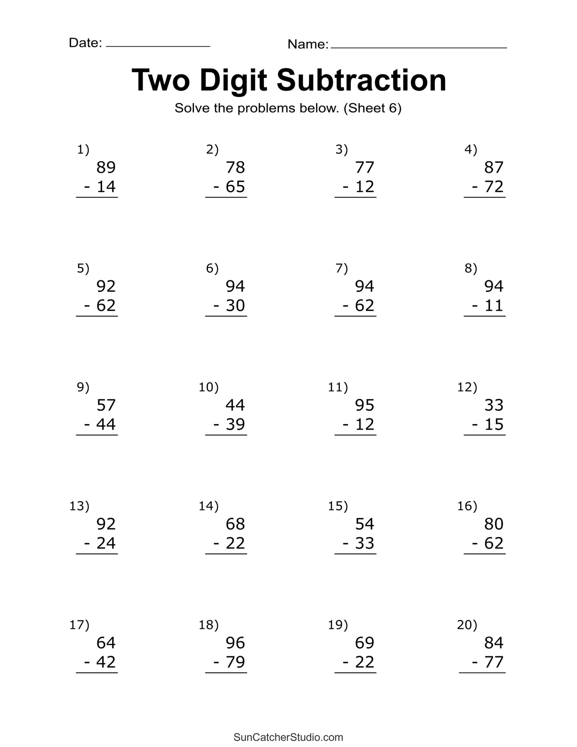 Subtraction Worksheets Printable
