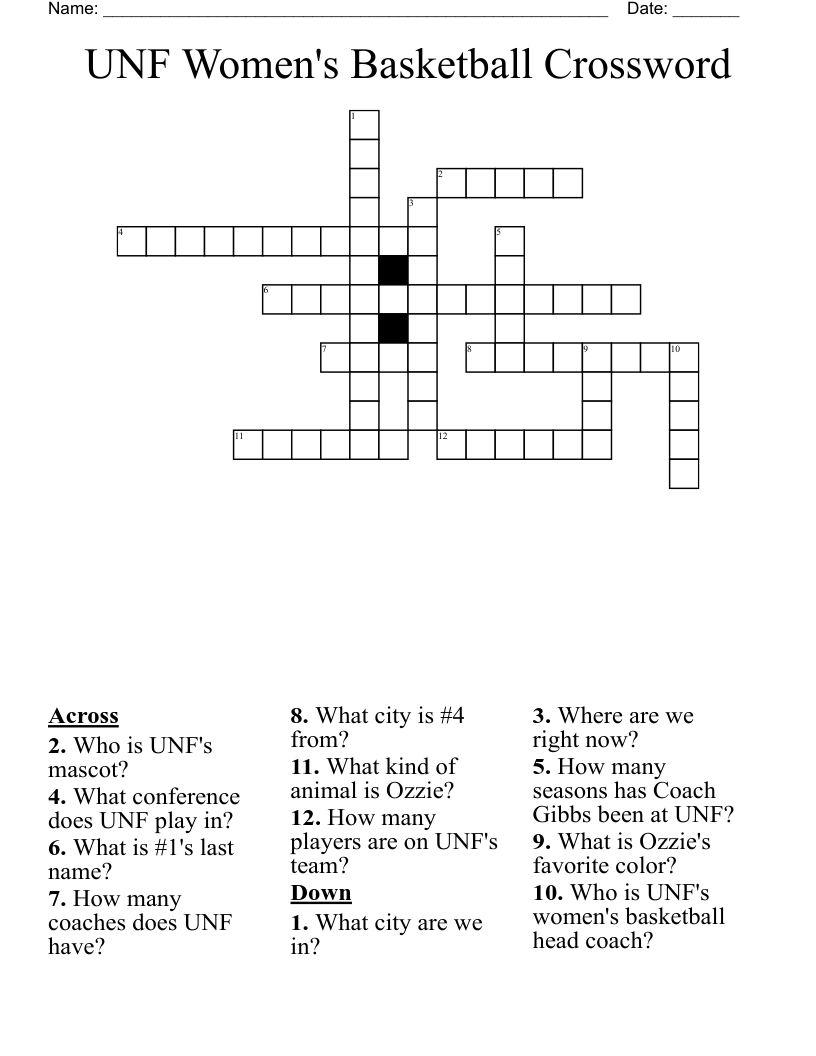 UNF Women s Basketball Crossword WordMint