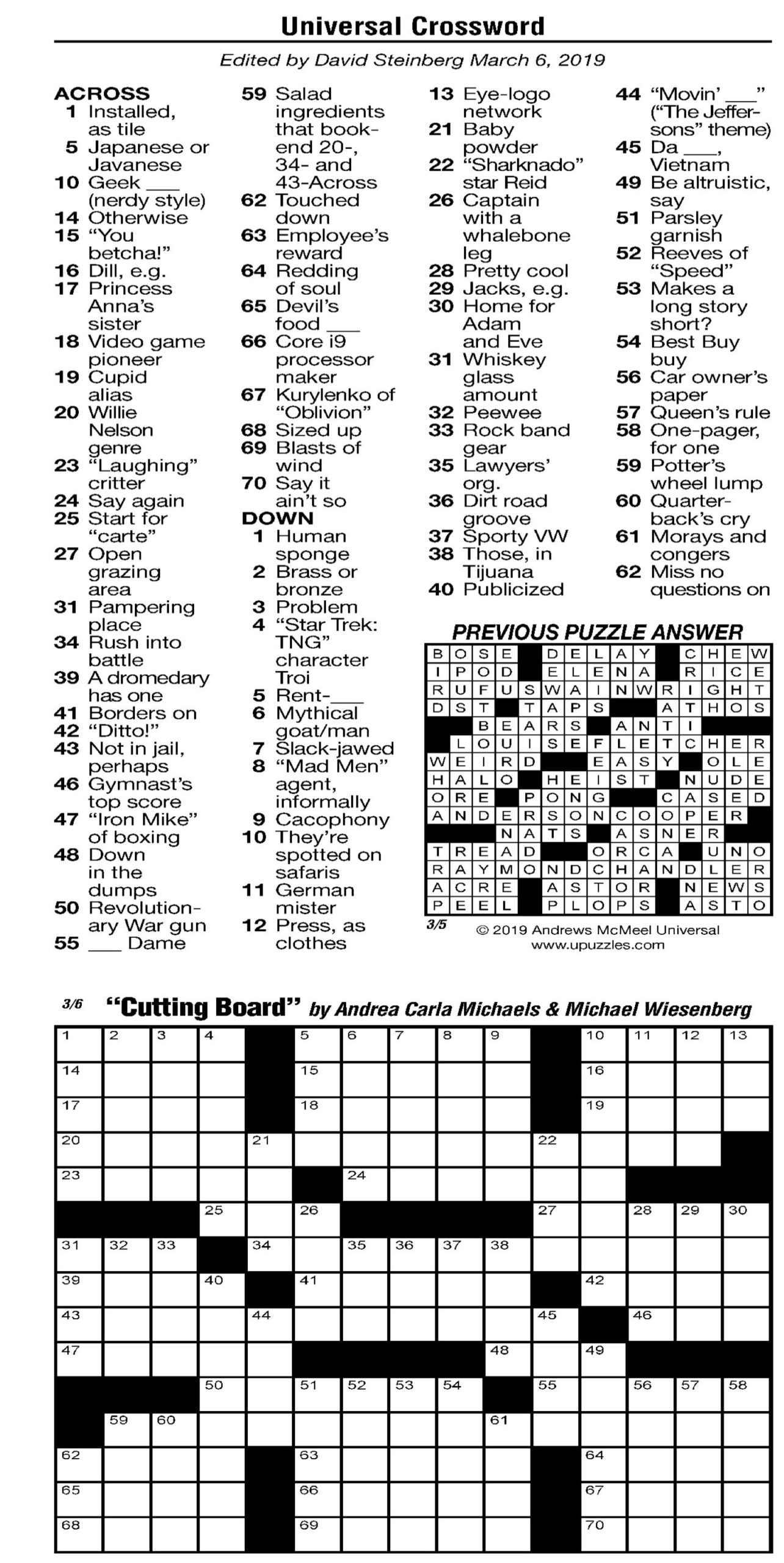 Universal Crossword The Arkansas Democrat Gazette Arkansas 
