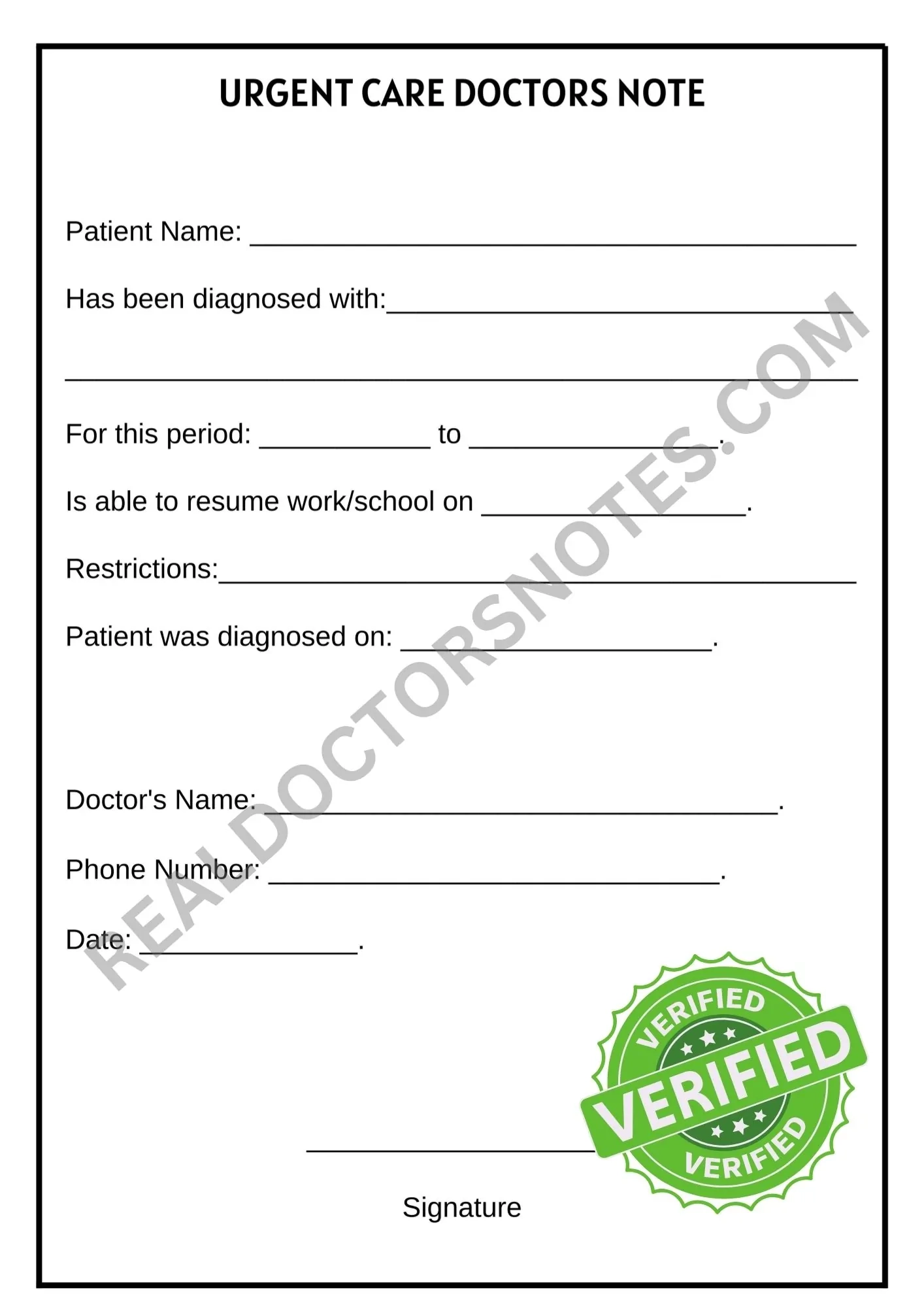 Printable Doctors Note Template