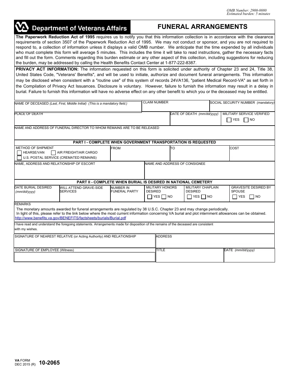 VA Form 10 2065 Fill Out Sign Online And Download Fillable PDF 