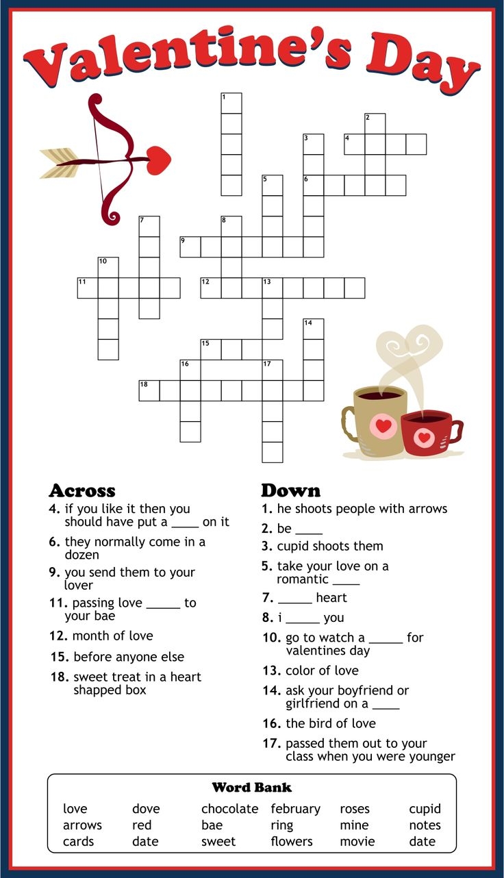 Valentines Crossword Puzzles Free Printable