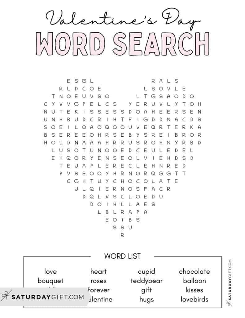 Valentine s Day Word Search Cute amp Free Printables SaturdayGift