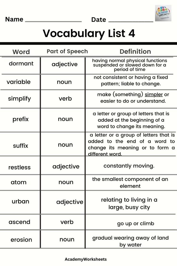 VOCABULARY WORDS FOR 4TH GRADE STUDENTS