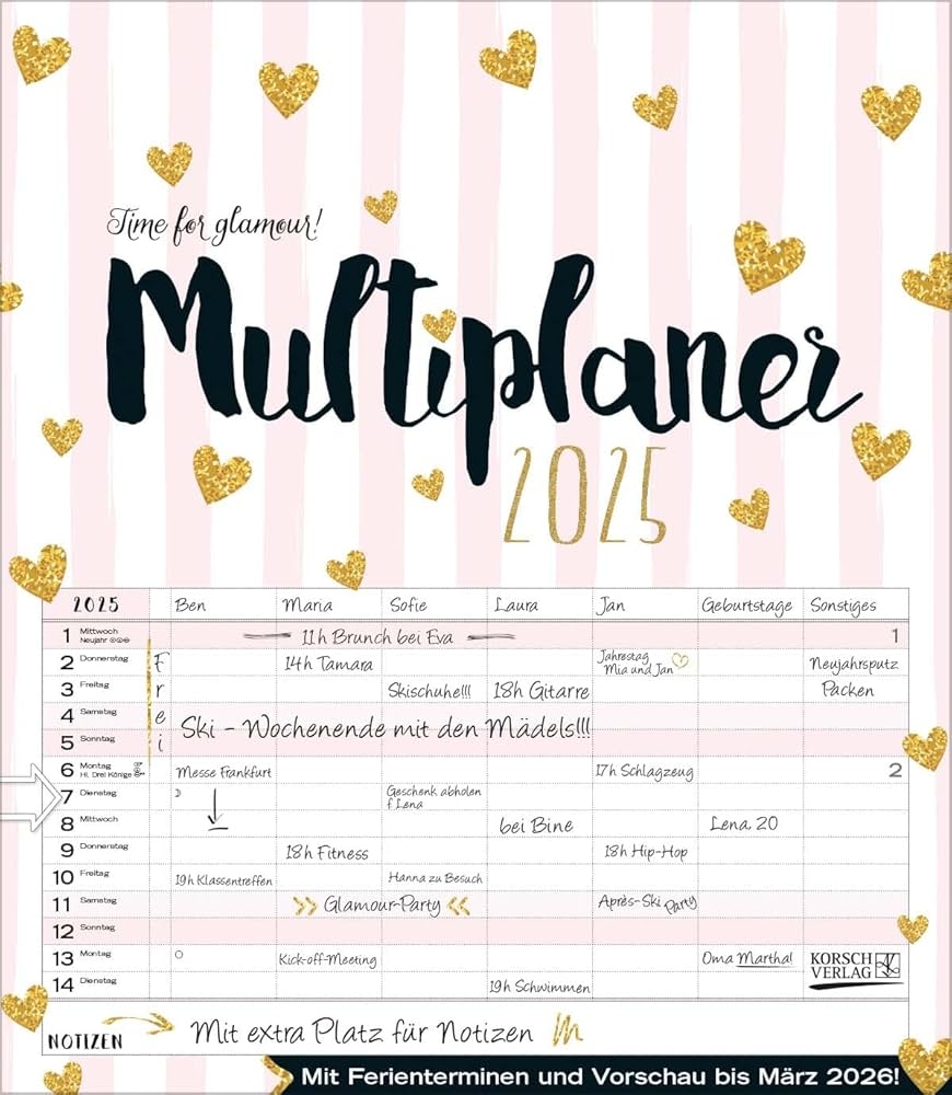 Wandkalender 2025 Multiplaner Time For Glamour Typo Art 