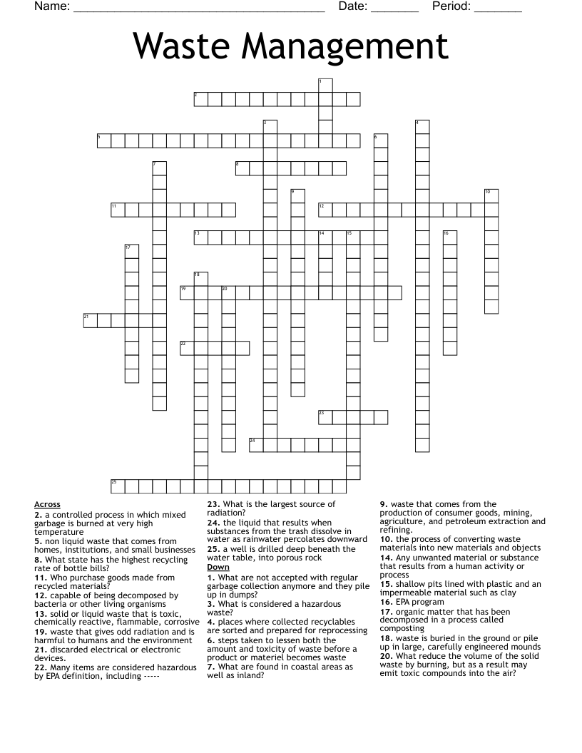 Waste Management Crossword WordMint