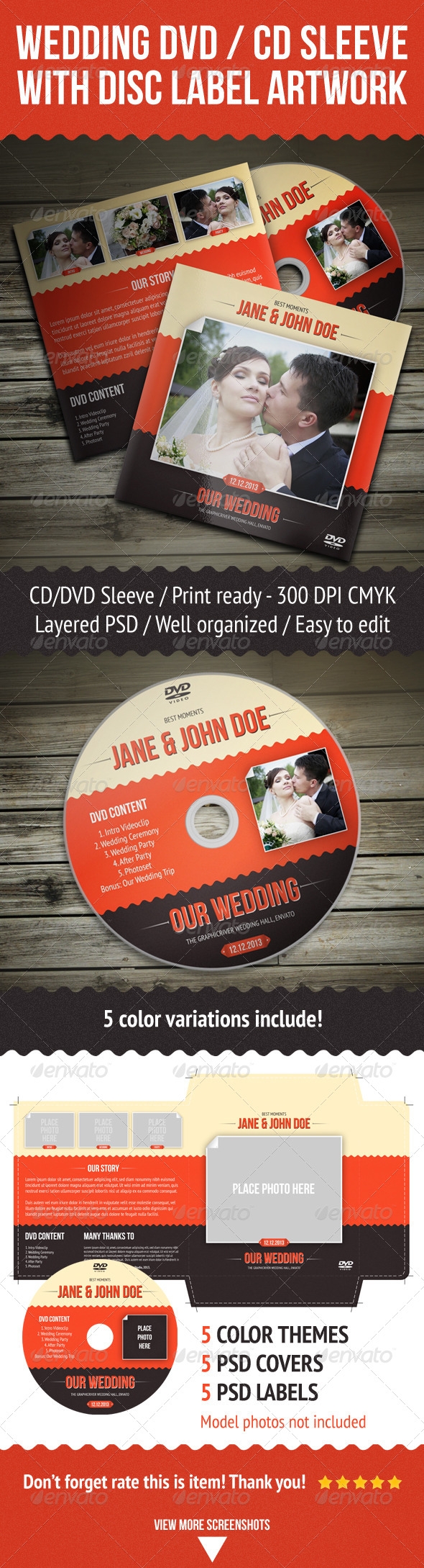 Wedding DVD CD Sleeve With Disc Label Print Templates 