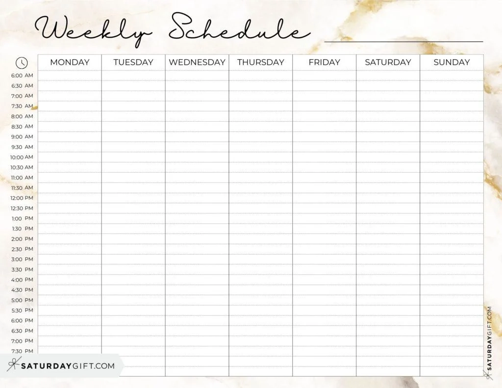 Printable Hourly Calendar Template