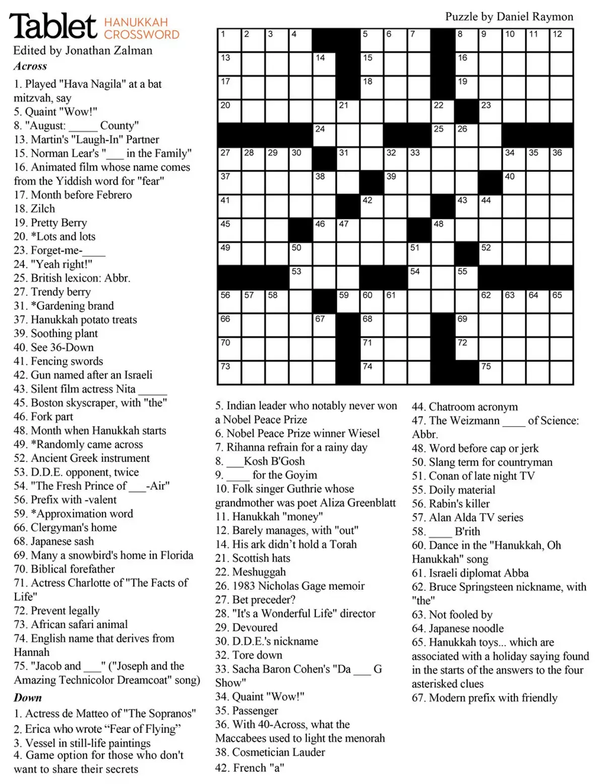 Wind Down With Our Hanukkah Crossword Puzzle Tablet Magazine