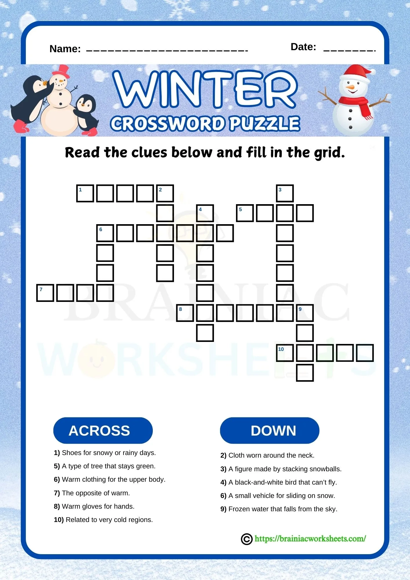 Crossword Puzzle For Grade 5