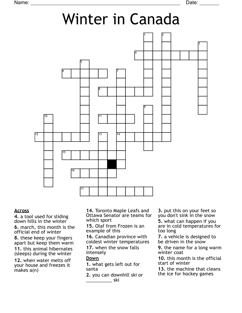 Winter In Canada Crossword WordMint