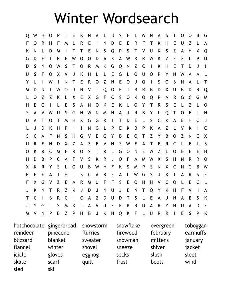 Winter Word Puzzles Printable
