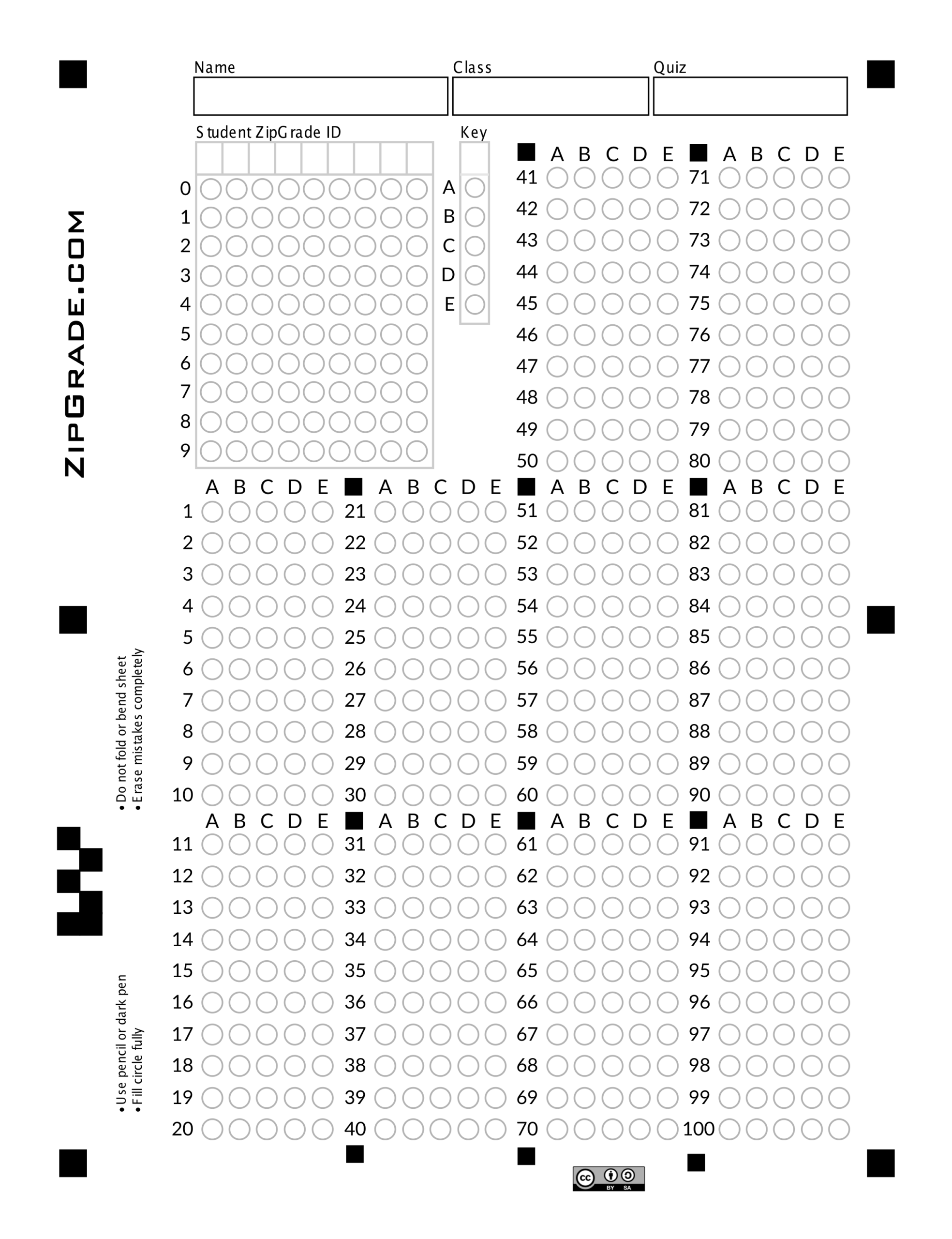ZipGrade Answer Sheet Forms
