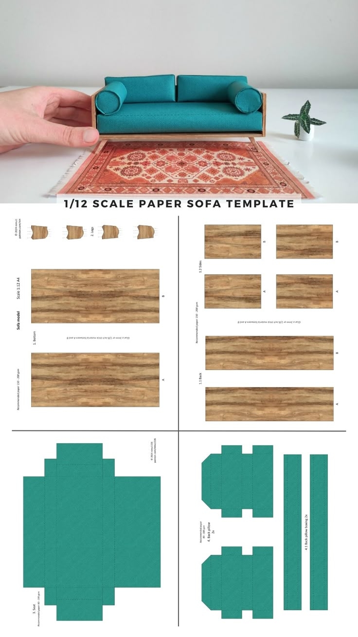 1 12 Scale Printable Paper Sofa Template For Dollhouses