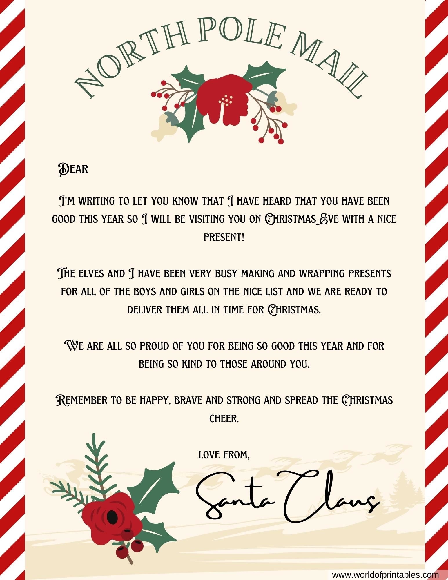 Free Printable Personalised Letter From Santa Template