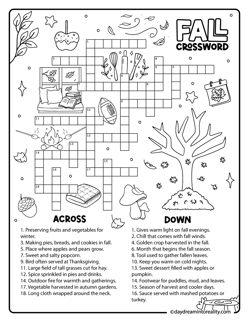 Printable Fall Crossword Puzzles
