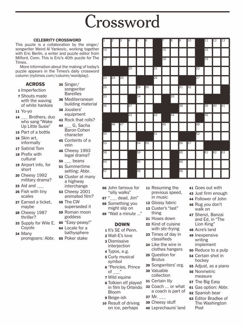 Free Daily Crossword Puzzles Printable