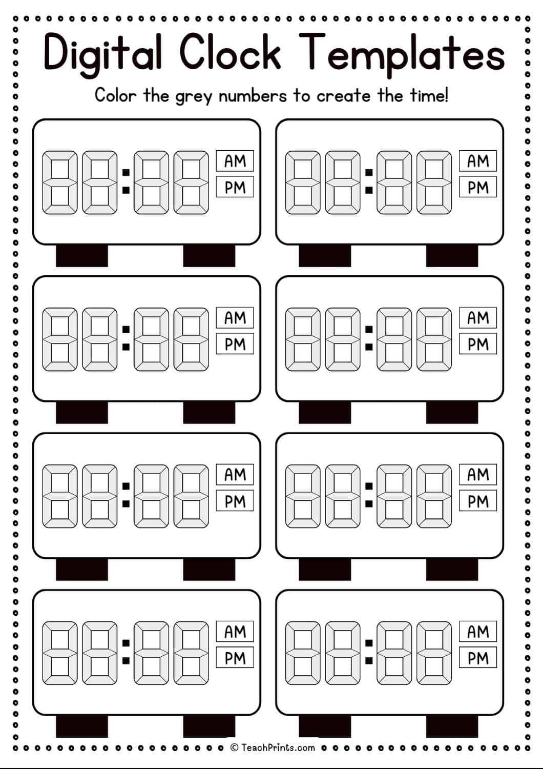 Digital Clock Worksheets Printable