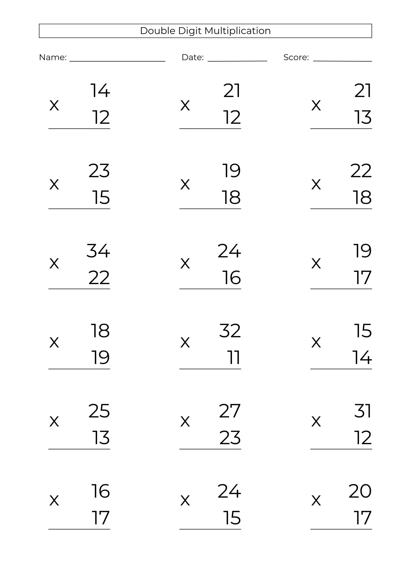 10 Printable Double Digit Multiplication Worksheets 2 digit 